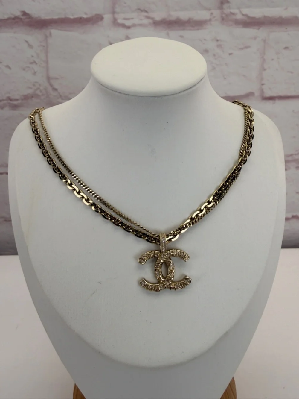 CHANEL Crystal CC Multi Strand Chain Necklace Gold